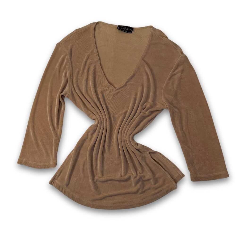Vintage Fitted Ribbed Blouse with Split Side Seams | Women's Medium | Vivyd